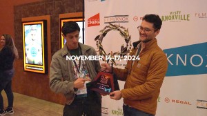 A trophy presentation from Film Fest Knox 2023